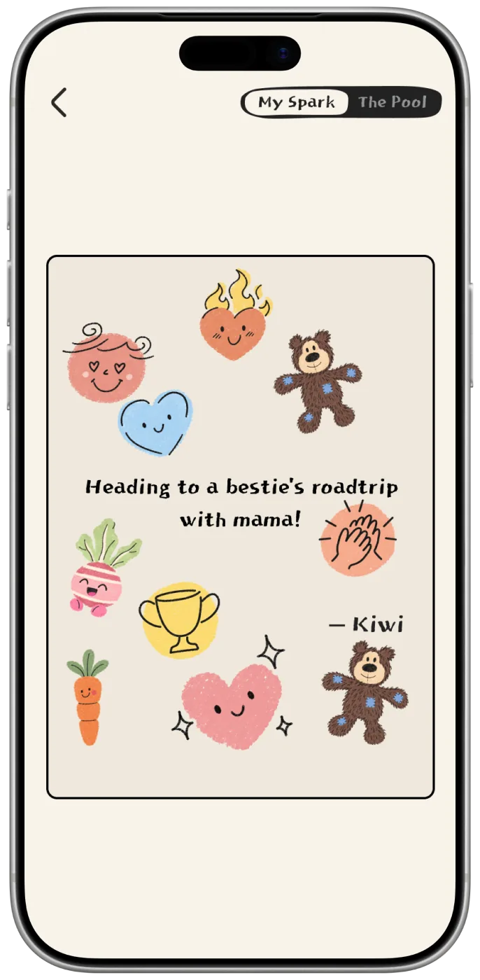 Preview of an upcoming WooMe feature: a sticker note from a friend